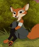 anthro biped brown_body brown_eyes brown_fur clothed clothing female fluffy fluffy_tail fur looking_at_viewer open_mouth paws sitting solo tail skateryena spark:_a_space_tail vix_(a_space_tail) canid canine fox mammal hi_res