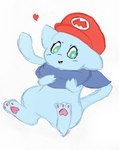 anthro blue_body blue_scarf clothing green_eyes hat headgear headwear heart_symbol male mario_hat scarf solo star_eyes hoodie_stalker nintendo pokemon milian_(mew_lindo) generation_1_pokemon legendary_pokemon mew_(pokemon) pokemon_(species) shiny_pokemon hi_res