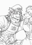 anthro blush clothing duo firefighter grin linking_arms male male/male muscular muscular_anthro muscular_male police police_uniform policeman smile uniform ._(artist) lifewonders live_a_hero barrel_(live_a_hero) furlong_(live_a_hero) canid canine canis hyena mammal wolf absurd_res hi_res traditional_media_(artwork)