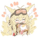 blonde_hair blush eyes_closed eyewear eyewear_on_head female food goggles goggles_on_head hair holding_food holding_object mouth_closed multi_tail solo tail hiroyo38110 arknights hypergryph studio_montagne suzuran_(arknights) animal_humanoid canid canid_humanoid canine canine_humanoid fox_humanoid humanoid mammal mammal_humanoid 1:1 hi_res