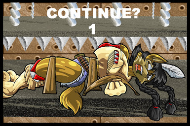 anthro belt big_breasts black_hair boots bottomwear bound breasts brown_body brown_eyes brown_fur bullet bullet_belt clothing continue female footwear fur gloves hair handwear imminent_death open_mouth question_mark shoes shorts solo spikes text virus-20 june_coyote canid canine canis coyote mammal 2011 digital_media_(artwork) english_text