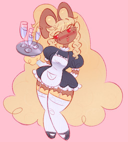 anthro biped blonde_hair blush breasts brown_body brown_ears clothed clothing container cup dress eyebrow_through_hair eyebrows eyelashes female footwear front_view fully_clothed glass glass_container glass_cup gloves hair handwear holding_object legwear long_hair looking_aside maid_uniform open_mouth open_smile pink_background red_eyes shoes simple_background small_waist smile solo translucent translucent_hair uniform water shgrcube nintendo pokemon generation_4_pokemon lagomorph leporid lopunny mammal pokemon_(species) rabbit 2025 digital_media_(artwork)