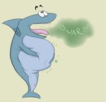 abdominal_bulge anus belly big_belly blue_body blue_scales burp_cloud burping feral feral_pred fin gills hand_on_belly male male_pred open_mouth scales semi-anthro simple_background solo standing tail teeth tongue vore da~blueguy kenny_the_shark_(series) kenny_(kenny_the_shark) fish marine shark 2024