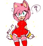 accessory anthro bracelet clothing dress female fur gloves green_eyes hair_accessory hairband handwear heart_eyes heart_symbol jewelry legwear navel pink_body pink_fur solo sparkles thigh_highs amz_iro sega sonic_the_hedgehog_(series) amy_rose eulipotyphlan hedgehog mammal