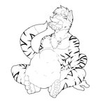 almost_fully_inside ambiguous_gender anthro belly big_belly claws duo feet fur hair head_first jewelry male male/ambiguous necklace necklace_only nude nude_pred oral_vore sitting striped_body striped_fur stripes tail vore whiskers pandottermon felid mammal pantherine tiger 1:1 hi_res monochrome