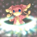 ambiguous_gender big_ears blue_eyes glistening heal_pulse lens_flare light light_ring looking_at_viewer solo standing hamhamham nintendo pokemon audino generation_5_pokemon pokemon_(species) 1:1