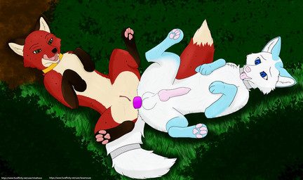 anal anal_penetration animal_genitalia animal_penis balls canine_genitalia canine_penis collar dildo dildo_in_ass dildo_insertion double_dildo duo fangs female female_penetrating female_penetrating_male feral fur genitals knot licking licking_lips looking_pleasured male male/female male_penetrated nervous object_in_ass outside pawpads paws pegging penetration penis red_body red_fur sex sex_toy sex_toy_in_ass sex_toy_insertion spread_legs spreading teeth tongue tongue_out toying_partner white_body white_fur ninafoxxo bruma_(ninafoxxo) sebille_(lavamouse) arctic_fox canid canine fox mammal red_fox true_fox hi_res