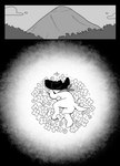 2024 anthro bird's-eye_view canid canine canis clothing cloud comic digital_media_(artwork) domestic_dog flower fur golde golde_(golde) hat headgear headwear high-angle_view kerchief lying lying_on_ground male mammal monochrome mountain on_flower on_ground on_side plant solo tail unconscious undertale undertale_(series) yamcha_death_pose