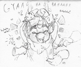 anthro claws disembodied_hand eyebrows eyelashes horn laugh male open_mouth solo teeth tickle_torture tickling tongue kemotobi bubblegum_(kemotobi) hybrid 2018 sketch