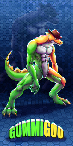 anthro biped candy clothing cowboy_hat dessert featureless_crotch food green_body green_tail gummy_(food) hat hat_only headgear headgear_only headwear headwear_only male male_anthro mostly_nude multicolored_body muscular muscular_anthro muscular_male narrowed_eyes orange_body pecs purple_body sitting solo tail two_tone_body white_body lycanimation glitch_productions the_amazing_digital_circus gummigoo_(tadc) crocodile crocodilian food_creature gummy_creature living_candy reptile scalie 1:2 hi_res