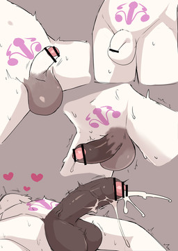 balls bodily_fluids erection expansion flaccid foreskin fur genital_expansion genital_fluids genitals half-erect heart_symbol humanoid_genitalia humanoid_penis ineffective_censorship male motion_lines nude orgasm penis penis_expansion precum spread_legs spreading vein veiny_penis white_body white_fur womb_tattoo manmosu_marimo 2024 censored