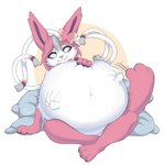 abdominal_bulge anthro anthro_pred belly bow_(feature) bow_ribbon fatal_vore female female_pred fully_inside fur grey_highlights hair highlights_(coloring) imminent_death imprint navel paw_imprint paws pillow pink_hair purple_eyes ribbons ribbons_(anatomy) rumbling_stomach solo vore white_body white_fur yumikori nintendo pokemon feladi eeveelution generation_6_pokemon pokemon_(species) sylveon 1:1 hi_res