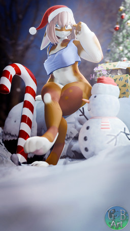 anthro blue_eyes bottomless box brown_body brown_fur brown_hair buckteeth candy candy_cane christmas_clothing christmas_headwear christmas_tree clothed clothing container crop_top crop_top_only crossed_legs depth_of_field dessert digitigrade feet female fingers flower food fur gift gift_box hair hat headgear headwear hindpaw holidays long_ears ornament outside pawpads paws plant santa_hat shirt sitting smile smirk snow snowman solo tan_body tan_fur teeth topwear tree garbear christmas wanderland olivia_(jaskitohura) domestic_rabbit lagomorph leporid mammal oryctolagus rabbit 2025 3d_(artwork) 9:16 digital_media_(artwork) hi_res signature