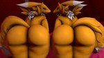 3d_(artwork) absurd_res anthro bandai_namco big_butt butt canid canine curvy_figure digimon digimon_(species) digital_media_(artwork) duo female fox genitals hi_res mammal ohdeerydeer presenting presenting_hindquarters pussy renamon source_filmmaker_(artwork) voluptuous warfare_renamon