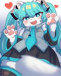 anthro blue_eyes blue_hair blush bottomwear breasts clothed clothing female fur hair legwear looking_at_viewer open_mouth paws simple_background skirt solo tail fu_kawa_(artist) vocaloid hatsune_miku felid feline felis mammal absurd_res digital_media_(artwork) hi_res