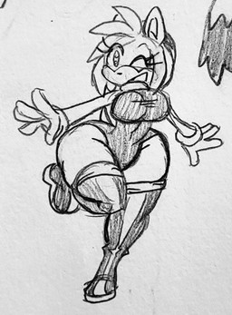 anthro big_breasts big_butt breasts butt clothing female huge_butt huge_thighs leotard looking_at_viewer one_eye_closed open_mouth raised_leg smile smiling_at_viewer solo thick_thighs wink winking_at_viewer fauxtellno1 sega sonic_the_hedgehog_(series) amy_rose eulipotyphlan hedgehog mammal hi_res