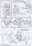 attack battle_cry black_and_white blocking building comic damaged_building damaged_vehicle damaged_wall decapitation english_text fake_blood falling fight getting_up hole_in_wall kitfox-crimson knight_armor machine mecha melee_weapon monochrome motion_lines onomatopoeia parry screaming severed_body_part severed_head severed_tail sketch slicing smash_(disambiguation) smoke sound_effects speech_bubble stolen_generation sword swordfight text warzone weapon window zero_pictured