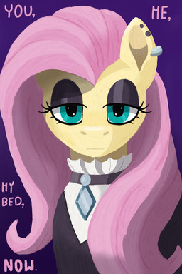 alternative_fashion clothed clothed_feral clothing collar command dead_inside ear_piercing ear_ring emotionless eyelashes female feral goth hair inviting jewelry long_hair looking_at_viewer looking_forward makeup mascara piercing pink_hair ring_piercing simple_background solo yellow_body lotnik5 friendship_is_magic hasbro my_little_pony fluttergoth fluttershy_(mlp) equid equine horse mammal pony 2:3 hi_res lineless portrait shaded simple_shading