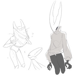 2_horns ambiguous_gender anthro black_body bodily_fluids bottomless bottomless_anthro clothed clothing duo eyes_closed flying_sweatdrops hollow_eyes horn humanoid_hands putting_on_clothes putting_on_shirt simple_background sweat sweatdrop sweater topwear turtleneck white_background white_face milktea25424633 hollow_knight_(franchise) team_cherry hollow_knight_(character) hornet_(hollow_knight) pure_vessel_(hollow_knight) arthropod vessel_(species) chinese_description sketch