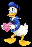 anthro beak bottomless bow_tie clothed clothing feathers hat headgear headwear heart_symbol holidays male smile solo tail tail_feathers text white_body white_feathers madam_marla disney valentine's_day donald_duck anatid anseriform avian bird duck alpha_channel english_text hi_res