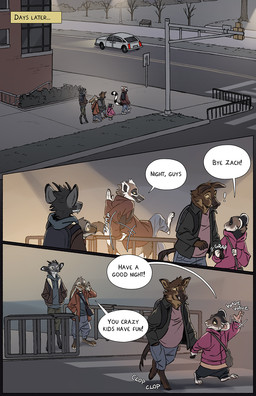 anthro barefoot big_ears biped brown_body brown_eyes brown_fur building car clothed clothed_anthro clothing crosswalk dialogue feet female fur gate grey_body grey_fur group hand_holding head_tuft male night outside pointy_ears prick_ears railing sidewalk snout speech_bubble street street_lamp tail tan_body tan_fur text tuft tusks vehicle walking walking_away yellow_sclera falco_works pen_(falco_works) rosa_(falco_works) cervine deer lagomorph leporid mammal rabbit rodent suid suine sus_(pig) tufted_deer wild_boar 2025 comic digital_media_(artwork) english_text hi_res