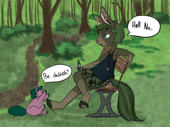 alcohol_bottle ambiguous_anthro ambiguous_feral ambiguous_gender anthro baby_talk bench beverage_bottle black_clothing black_hooves black_shirt black_tank_top black_topwear blue_eyes bottle bottomwear buckteeth camo camo_bottomwear camo_clothing camo_pants camo_print clothed clothed_anthro clothing container crossed_legs dialogue ear_piercing feral fur gloves_(marking) green_body green_fur green_hair green_hooves green_tail hair holding_bottle holding_container holding_object hooves jewelry leg_markings markings monotone_body monotone_fur nature nature_background necklace open_mouth pants pattern_bottomwear pattern_clothing pattern_pants piercing pink_body pink_fur plant shirt shorts shrub side_view sitting smile socks_(marking) tail tank_top teeth text topwear tree yellow_eyes young young_ambiguous young_feral lemoncurds fluffy_pony fluffy_pony_(species) mammal 2021 digital_media_(artwork) english_text hi_res