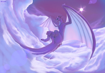 blue_eyes cloud detailed_background feral flying horn male purple_body purple_sky sky solo lfcallumn european_mythology mythology dragon mythological_creature mythological_scalie scalie western_dragon wyvern absurd_res hi_res