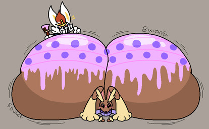 anthro big_butt black_eyebrows black_sclera bodily_fluids bodypaint brown_body brown_ears brush butt clothing duo eyebrows female front_view gesture grey_background hand_gesture holding_brush holding_object holding_paintbrush holidays huge_butt hyper hyper_butt looking_at_another looking_up looking_up_at_another lying motion_lines on_front paintbrush pink_eyes pink_inner_ear pink_nose purple_clothing purple_sweater purple_topwear red_eyes red_nose simple_background smile smiling_at_another sweat sweatdrop sweater tan_ears tan_eyebrows teeth thumbs_up topwear white_body white_ears yellow_inner_ear cooluthink easter nintendo pokemon cynthia_(cooluthink) lori_(cooluthink) cinderace generation_4_pokemon generation_8_pokemon lagomorph leporid lopunny mammal pokemon_(species) rabbit 2026 alternate_version_at_source cel_shading colored digital_media_(artwork) shaded