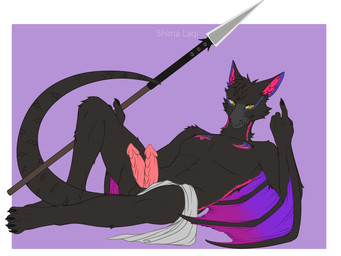 2_penises anthro brown_body ears_up genitals inviting inviting_to_sex looking_at_viewer male melee_weapon membrane_(anatomy) membranous_wings multi_genitalia multi_penis nude penis pink_body polearm smile solo spear towel towel_on_lap unusual_anatomy unusual_genitalia unusual_penis weapon wings yellow_eyes shima_laqi capcom monster_hunter cosma_(baronvonsnuggleton) flying_wyvern hybrid nargacuga 4:3
