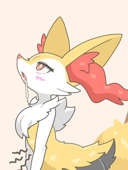ambiguous_anthro ambiguous_gender anthro arm_tuft biped black_body black_fur blush bodily_fluids cheek_tuft chest_tuft dripping drooling eyelashes facial_tuft flat_chested flesh_fang fur hip_tuft hungry inner_ear_fluff leaning leaning_forward looking_up multicolored_body multicolored_fur nude_ambiguous nude_anthro object_in_tail open_mouth orange_body orange_fur orange_inner_ear_fluff orange_nose pointy_ears prick_ears pupils rumbling_stomach saliva saliva_drip shoulder_tuft side_view simple_background snout solo stick stick_in_tail tail tuft white_body white_fur white_pupils yellow_body yellow_fur yellow_tail sankoh_test nintendo pokemon braixen canid generation_6_pokemon mammal pokemon_(species) 2026 3:4 aliasing binary_drawing cel_shading colored digital_drawing_(artwork) digital_media_(artwork) half-length_portrait hi_res japanese_description portrait shaded translated_description