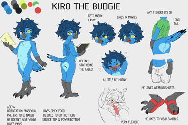 adolescent angry anthro aroused autofellatio back_markings balls beak black_beak black_talons blue_body blue_feathers blue_hair blush blush_lines bodily_fluids bottomwear butt butt_heart claws clothing color_swatch crying feathers feet finger_claws footwear genitals green_eyes hair male male_anthro markings masturbation navel oral oral_masturbation pants penile penile_masturbation penis sad sandals shirt shoes short_sleeves simple_background stated_age stated_sexuality stated_young sweatpants tablet tablet_computer tail tail_feathers talon_hands talons tears toe_claws toes topwear white_background young smol_boye kiro_(smol_boye) avian bird budgerigar loriinae parakeet parrot true_parrot absurd_res hi_res