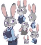 anthro clothed clothing female fully_clothed fur grey_body grey_fur multiple_poses open_mouth open_smile pose purple_eyes simple_background smile solo white_background chu_twst disney zootopia judy_hopps lagomorph leporid mammal rabbit 2021 hi_res