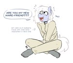 anthro clothing dialogue female footwear hair restraints simple_background socks solo straitjacket text white_background white_hair redxbacon hasbro my_little_pony fan_character white_pills_(redxbacon) earth_pony equid equine horse mammal pony english_text hi_res