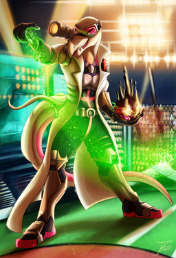 anthro audience bottomwear clothing eyewear goggles group lights male open_mouth pants plantigrade solo stadium james_corck nintendo pokemon generation_7_pokemon pokemon_(species) salazzle scalie 2020 digital_media_(artwork) digital_painting_(artwork) hi_res painting_(artwork)