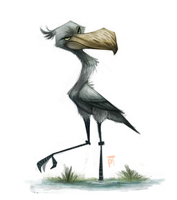 ambiguous_gender beak black_eyes feathered_wings feathers feral grass grey_body grey_feathers grumpy plant simple_background solo water white_background wings piper_thibodeau avian bird pelecaniform shoebill digital_media_(artwork) digital_painting_(artwork) painting_(artwork)