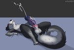 anthro balls blush bodily_fluids broken_sex_toy cum ejaculation genital_fluids genitals knot male masturbation paws penetration penis sex_toy solo tail ertonhin oreo_(mintoreo) border_collie canid canine canis collie domestic_dog herding_dog hybrid mammal pastoral_dog sheepdog