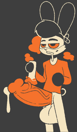 accessory anthro balls big_balls big_penis bodily_fluids bong clothing dripping drooling drugs genital_fluids genitals grey_background headband holding_object huge_penis male markings mole_(marking) orange_clothing orange_shirt orange_topwear penis precum precum_drip saliva shirt simple_background solo substance_intoxication topwear srgreja team_fortress_2 valve valve_corporation klaus_(shakotanbunny) lagomorph leporid mammal rabbit hi_res orange_theme restricted_palette