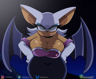 angry anthro big_breasts bodysuit breasts cleavage clothed clothing female green_eyes hair huge_breasts looking_at_viewer skinsuit solo tight_clothing white_hair wings simango_art sega sonic_the_hedgehog_(series) sonic_x rouge_the_bat bat mammal hi_res