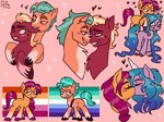 bite blush bodily_fluids ear_bite female grin heart_symbol kissing lesbian_pride_colors lgbt_pride male male/male orange_lesbian_pride_colors pride_color_background pride_colors simple_background smile sparkles sweat vincian_pride_colors the-fucking-cannabal hasbro mlp_g5 my_little_pony hitch_trailblazer_(mlp) izzy_moonbow_(mlp) sprout_cloverleaf_(mlp) sunny_starscout_(mlp) equid equine horse mammal pony 4:3 hi_res