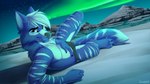 4_toes 5_fingers anthro blue_body blue_eyes blue_fur detailed_background feet fingers fur male night outside sky smile solo star starry_sky toes sinalanf canid canine canis domestic_dog mammal 2021 digital_media_(artwork)