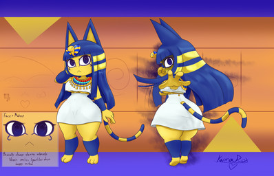 3_toes 4_fingers accessory anthro bangs barefoot big_butt black_eyes black_text blonde_hair blue_body blue_ears blue_fur blue_hair blue_tail breasts butt close-up closed_frown clothed clothed_anthro clothed_female clothing dress egyptian egyptian_clothing feet female female_anthro fingers front_view frown fur furgonomics hair hand_behind_head head_turned jewelry long_hair looking_at_viewer markings medium_breasts mouth_closed multicolored_body multicolored_fur multicolored_hair noseless paws pointy_ears prick_ears reaching_towards_viewer rear_view ring_(marking) ringed_tail solo standing stare striped_markings striped_tail stripes tail tail_markings text thick_thighs toes two_tone_body two_tone_fur two_tone_hair two_tone_tail under_boob uraeus usekh white_clothing white_dress wide_hips yellow_body yellow_fur yellow_inner_ear yellow_tail kawma animal_crossing nintendo ankha_(animal_crossing) domestic_cat felid feline felis mammal 2025 absurd_res english_text handwritten_text hi_res model_sheet signature