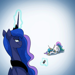 duo female feral hair horn laser magic multicolored_hair text wings anticularpony friendship_is_magic hasbro my_little_pony mythology princess_celestia_(mlp) princess_luna_(mlp) equid equine mammal mythological_creature mythological_equine winged_unicorn 1:1 2019 animated english_text hi_res sibling_(lore) sister_(lore) sisters_(lore)