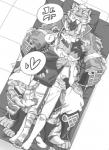 bed blush countershading furniture group hug inside lying male on_bed open_mouth pillow smile heradenn nekojishi studio_klondike likulau lin_hu shu-chi tian-liao_lin clouded_leopard felid feline felis human leopard_cat mammal pantherine prionailurus tiger 2017 hi_res monochrome