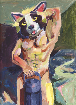 5_fingers abs abstract_background anthro athletic athletic_anthro athletic_male bed bedding biceps biped black_body black_fur black_nose blanket brown_body brown_fur clothing container convenient_censorship costume covering covering_crotch covering_self detailed_background fangs fingers front_view fur furniture fursuit genitals gun hair hand_behind_head holding_object holding_weapon humanoid_hands looking_at_viewer machine male multicolored_body multicolored_fur murrsuit muscular muscular_anthro muscular_male navel nipples nude on_bed open_mouth pecs penis pose ranged_weapon simple_background sitting smile solo standing suggestive tan_body tan_fur teeth tongue tongue_out tuft weapon white_body white_fur yellow_eyes yellow_sclera zaverose canid canine human humanoid mammal procyonid raccoon painting_(disambiguation) absurd_res censored digital_media_(artwork) digital_painting_(artwork) hi_res painting_(artwork) pinup portrait three-quarter_portrait traditional_media_(artwork) watercolor_(artwork)