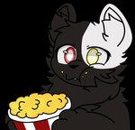 anthro black_background black_body black_fur crumbs eating eating_food food fur heterochromia popcorn simple_background solo white_body white_fur anonymous_artist azki_(azki_wolf) canid canine canis mammal wolf reaction_image