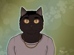 anthro black_eyebrows black_hair black_nose brown_body brown_fur chain clothing ears_up eyebrows fur gold_(metal) gold_chain grey_clothing grey_shirt grey_topwear hair male shirt smile smiling_at_viewer solo topwear whiskers yellow_eyes citrusseed egon_(citrusseed) bombay_cat domestic_cat felid feline felis mammal absurd_res chromatic_aberration hi_res