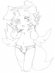 anthro briefs bulge clothed clothing halo kemono looking_at_viewer male navel nipples solo standing text topless underwear wings young young_anthro noriburu canid canine canis domestic_dog mammal black_and_white full-length_portrait japanese_text monochrome portrait sketch translation_request