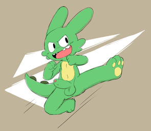 3_toes 4_fingers anthro balls biped black_blush black_eyes blush blush_lines erection feet fighting_pose fingers foreskin genitals glans green_balls green_body green_penis green_scales green_tail hindpaw humanoid_genitalia humanoid_penis long_ears male male_anthro multicolored_body multicolored_scales non-mammal_balls nude nude_anthro nude_male open_mouth partially_retracted_foreskin pawpads paws penis pink_glans pose scales simple_background solo tail tapering_tail teeth toes tongue two_tone_body two_tone_scales yellow_body yellow_pawpads yellow_scales young young_anthro young_male oob bunderkin mythology beedee_(bunderkin) dragon mythological_creature mythological_scalie scalie 2026 digital_drawing_(artwork) digital_media_(artwork) hi_res