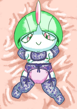 armwear bed bib clean_diaper clothed clothing diaper female flat_chested furniture garter_belt garter_straps green_hair hair lace leggings legwear lingerie loli looking_at_viewer lying lying_on_bed neonate nipples on_back on_bed simple_background solo stockings underwear wearing_diaper white_body young sneakydickey nintendo pokemon generation_3_pokemon humanoid pokemon_(species) ralts digital_media_(artwork) hi_res