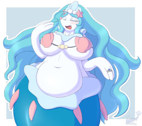 big_breasts bikini blue_body blue_hair blush bra breasts busty_feral clothing digit_ring eyelashes eyes_closed female feral finger_ring freckles hair jewelry long_hair mature_female open_mouth ring_(jewelry) seashell_bra slightly_chubby slightly_chubby_female slightly_chubby_feral solo split_form starfish_(accessory) swimwear two-piece_swimsuit underwear white_body wide_hips snackbunnii nintendo pokemon merida_(snackbunnii) aquatic asterozoan echinoderm generation_7_pokemon mammal merfolk pinniped pokemon_(species) primarina starfish absurd_res hi_res